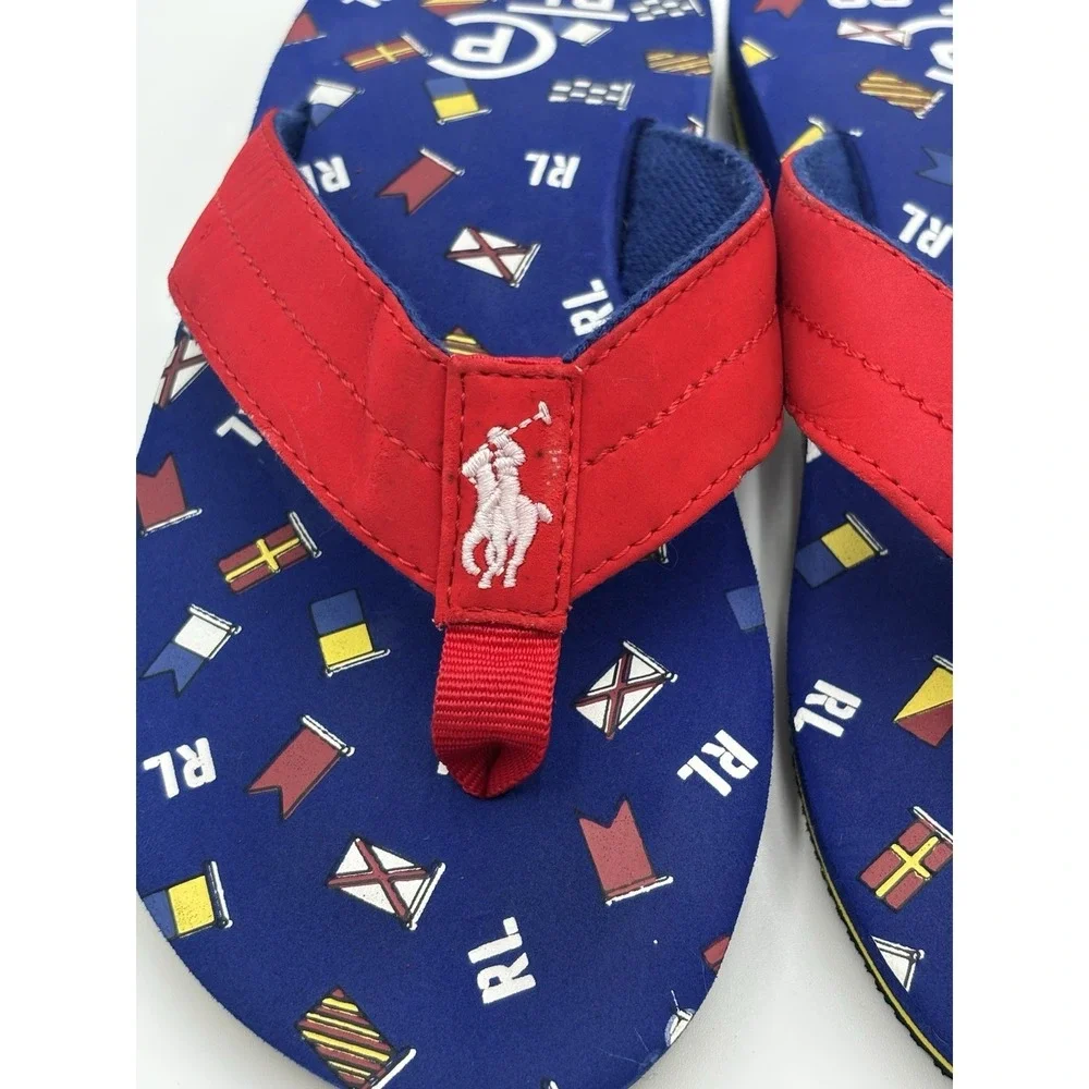 Polo Ralph Lauren RL-93 Nautical Flag Flip Flop Sandals Red Blue Youth Youth 4